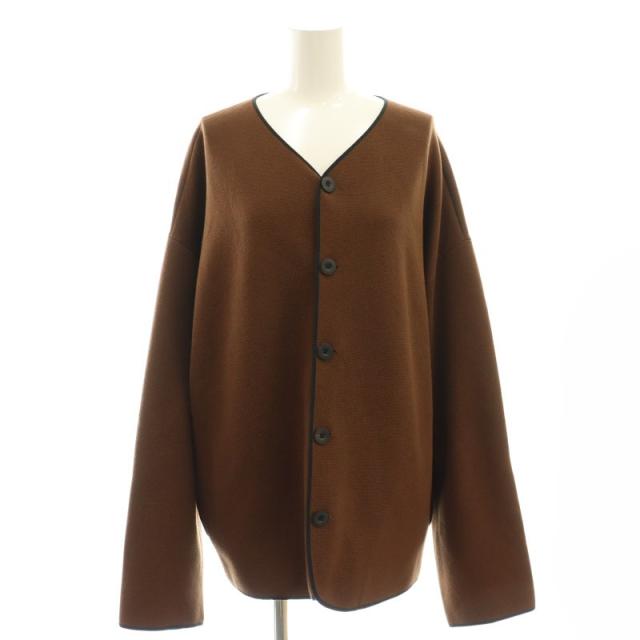 【中古】キャバン コットンカシミヤミラノリブVネックジャケット ニット ノーカラー M ブラウン ブラック