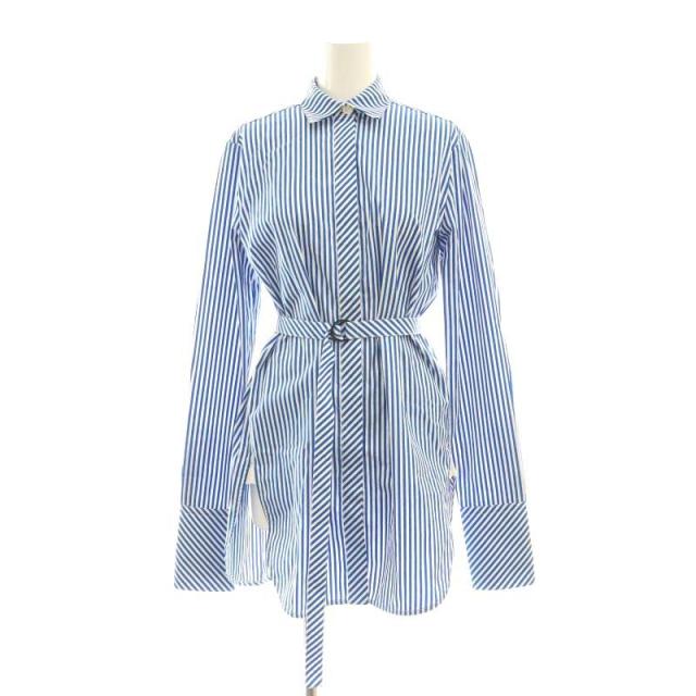 【中古】ナキエ NACKIYE ロンハーマン取扱い 24AW ストライプ シャツ ベルト付き 34 青 白 /MI ■OS レディース