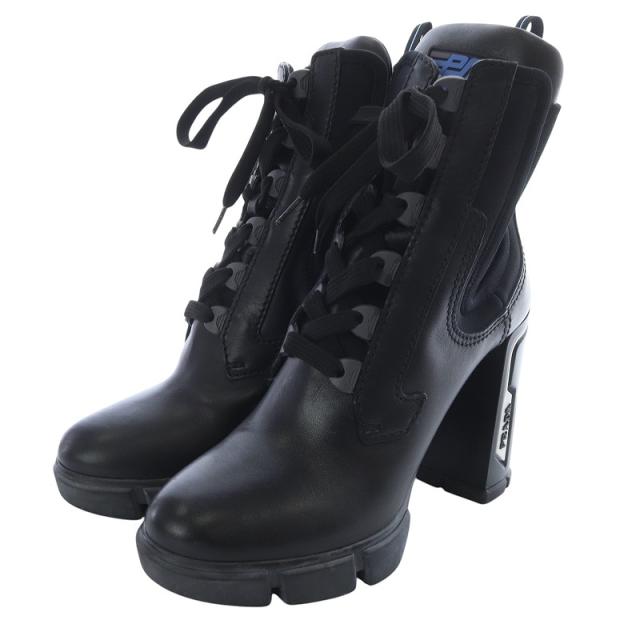極美品　PRADA ブーティ　ヒール　ショートブーツ　レザー　ブラック　23.5 PRADA(プラダ) ショートブーツ・ブーティ(レディース) - 海外