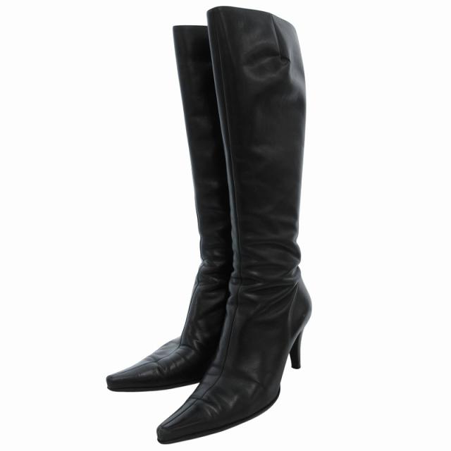 黒レザー　ハイブーツ　ロングブーツ　ブーツ　セルジオロッシ　箱あり sergio rossi セルジオロッシ ブラックレザー ロングブーツ 高ヒール