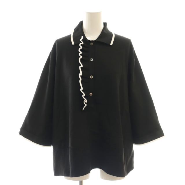 【中古】ユナイテッドアローズ UNITED ARROWS ミニマルフリル ポロニット 七分袖 F 黒 ブラック 1518-106-1887