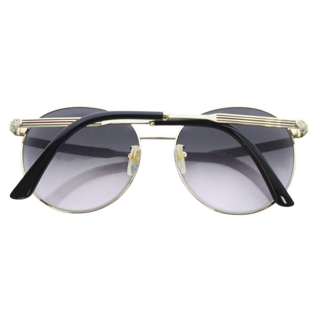 中古】グッチ シェリーライン サングラス 58□17-150 黒 ゴールド色  