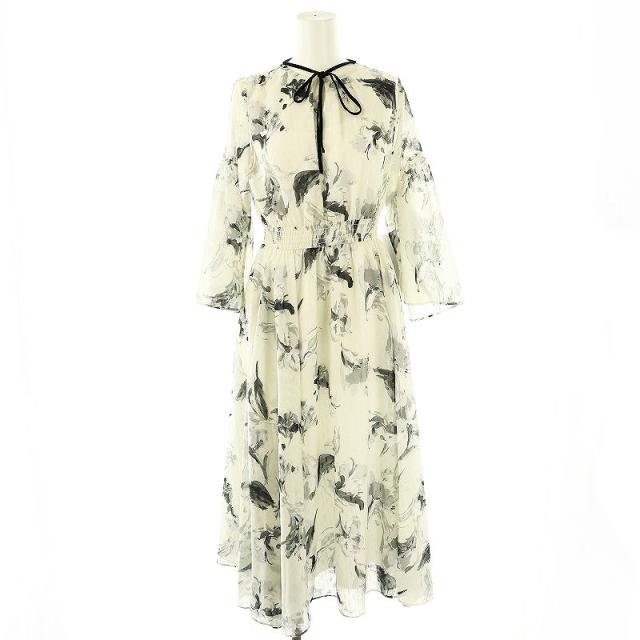 【中古】セルフォード 24AW ペイントフラワーワンピース ロング 七分袖 36 アイボリー マルチカラー