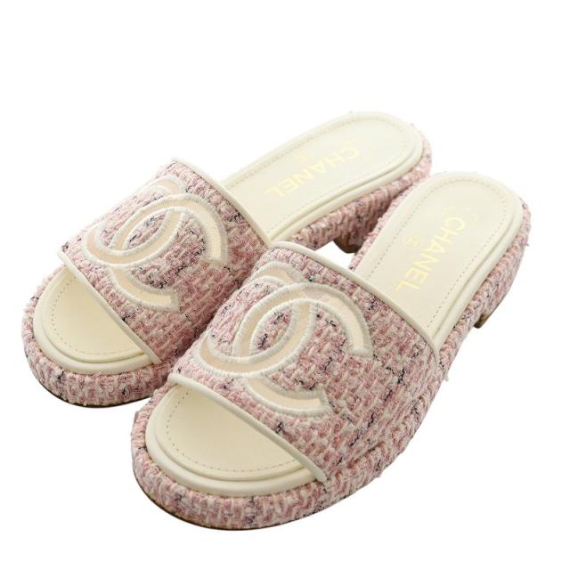 中古】シャネル CHANEL ココマーク ツイード サンダル ミュール