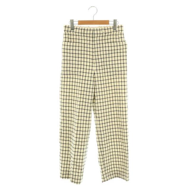 【中古】ブラミンク BLAMINK チェックスラックスパンツ ストレート ウール 34 アイボリー 黒 ブラック