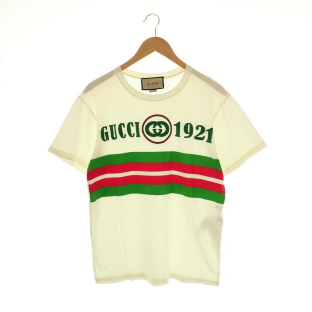 【中古】グッチ GUCCI 22SS 615044 Gucci 1921 半袖 Tシャツ 刺繍 プリント XS アイボリー 緑 赤 /MI ■OS メンズ