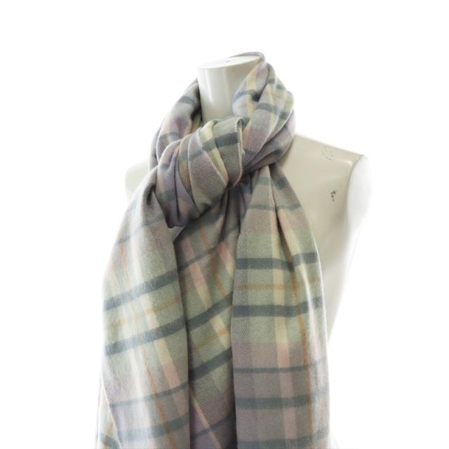 未使用品 ジョンストンズオブエルガン Johnstons of Elgin ストール マフラー チェック フリンジ 青 ブルー /DE10 レディース Johnstons of Elgin／ジョンストンズ オブ エルガン カシミヤ100