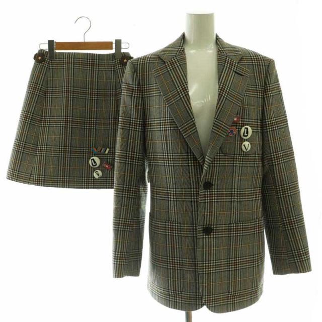 【中古】ルイヴィトン 21SS セットアップ 上下 テーラードジャケット 台形スカート ミニ ラップ調 34 グレー 黒