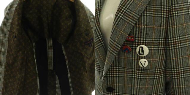 【中古】ルイヴィトン 21SS セットアップ 上下 テーラードジャケット 台形スカート ミニ ラップ調 34 グレー 黒