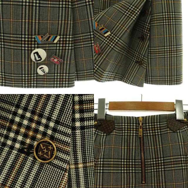 【中古】ルイヴィトン 21SS セットアップ 上下 テーラードジャケット 台形スカート ミニ ラップ調 34 グレー 黒