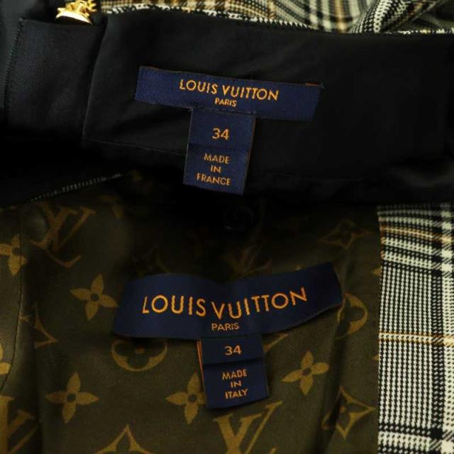 【中古】ルイヴィトン 21SS セットアップ 上下 テーラードジャケット 台形スカート ミニ ラップ調 34 グレー 黒