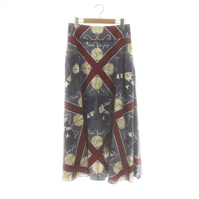 【中古】未使用品 ケイタマルヤマ 24年 Paris Scarf Printスカート フレア 総柄 01 青 マルチカラー ■SH レディース