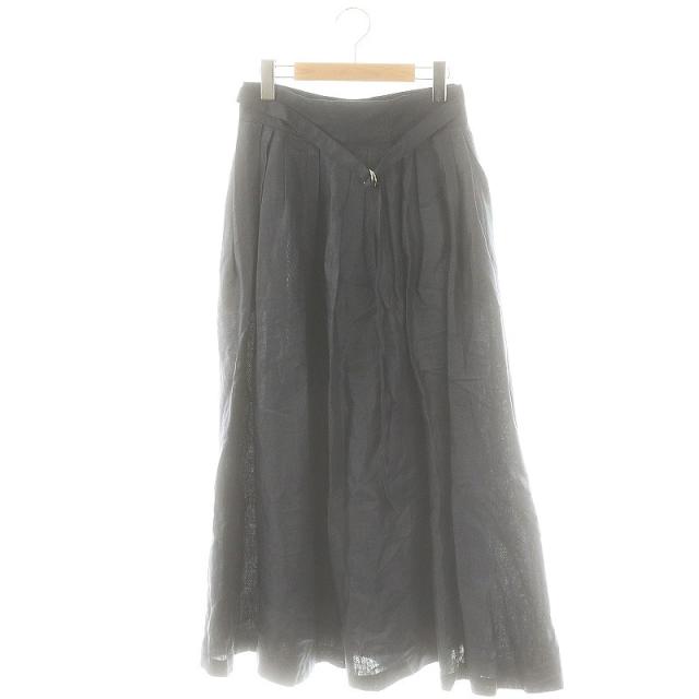 【中古】エブール ebure 24SS クリアリネン ベルテッドラップスカート フレアスカート 38 チャコール レディース