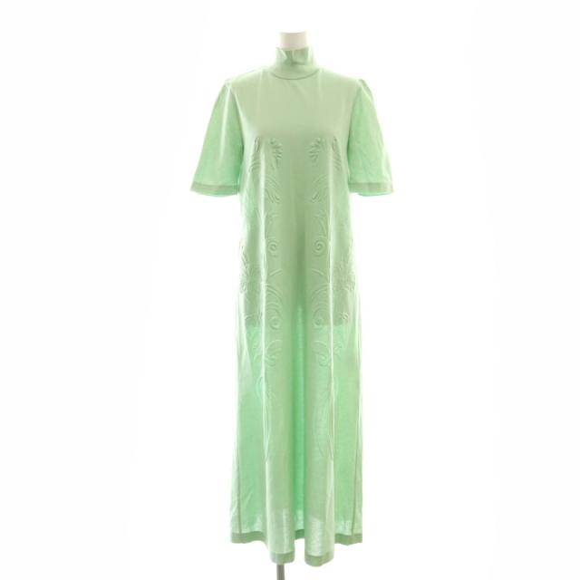 【中古】マメクロゴウチ MM24SS-JS087 Floral Embossed Cotton Jersey A-Line Dress ワンピース 2 黄緑 レディース