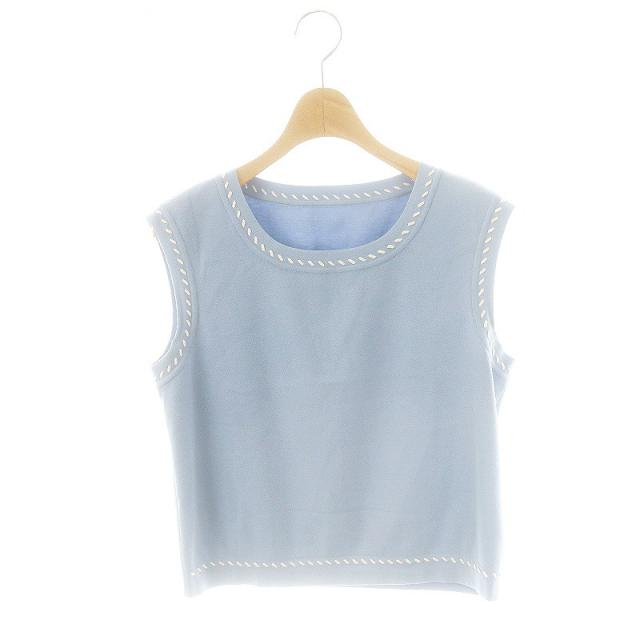 【中古】フォクシー FOXEY 24年 Knit Top Leonie ノースリーブニット カットソー 40 M 水色 /AT ■OS レディース
