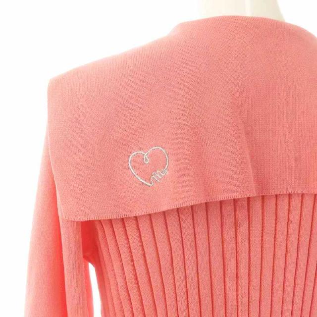 美品　M’S GRACY セーラーカラー リブニットロングカーディガン ピンク 中古】エムズグレイシー M'S GRACY 23年製 セーラーカラー リブニット