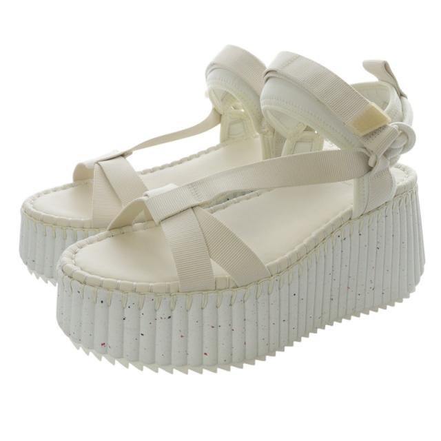 【中古】クロエ CHLOE Nama Beige Magic Tape ウェッジサンダル ストラップ 39 アイボリー /SR4 レディース