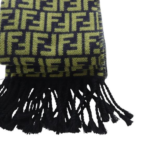 中古】フェンディ FENDI ズッカ柄 ウール マフラー 紺 ネイビー