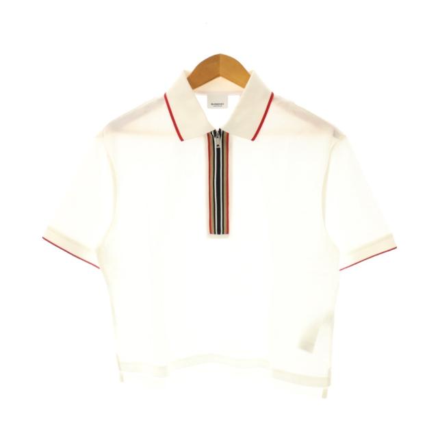 【中古】バーバリー BURBERRY LONDON ENGLAND ジップポロシャツ 半袖 S ホワイト /DF ■OS メンズ