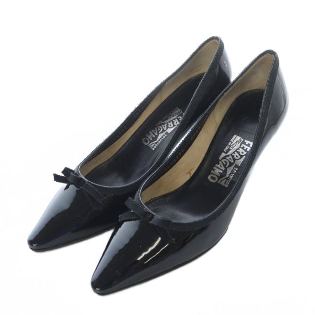 サルヴァトーレ フェラガモ ミュール レザー黒 24cm ポインテッドトゥ