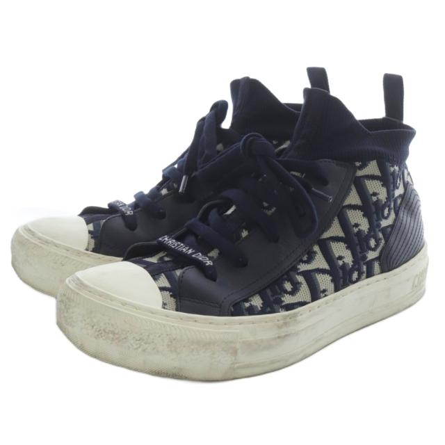 【中古】クリスチャンディオール オブリーク ニットスニーカー ハイカット 切替 36 紺 ネイビー /SR49 レディース 中古】クリスチャンディオール オブリーク ニットスニーカー