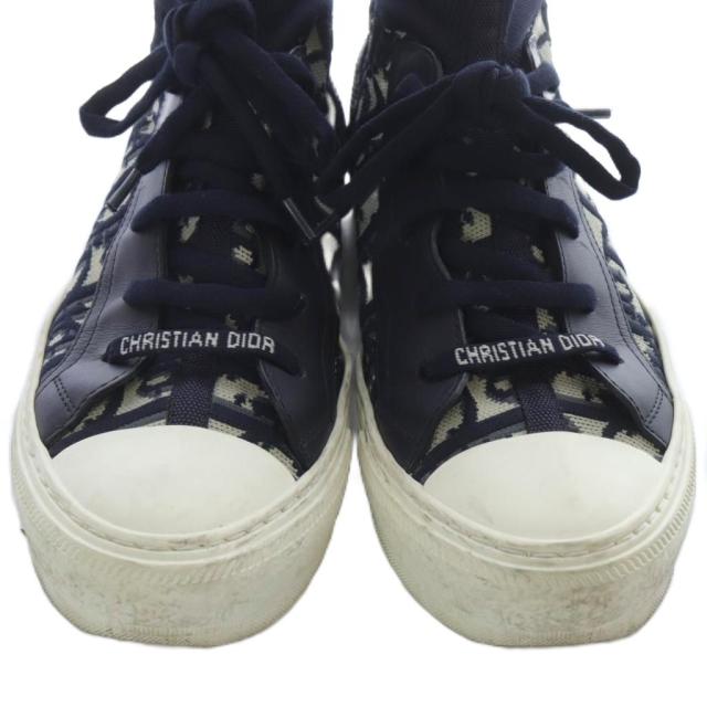 【中古】クリスチャンディオール オブリーク ニットスニーカー ハイカット 切替 36 紺 ネイビー /SR49 レディース 中古】クリスチャンディオール オブリーク ニットスニーカー