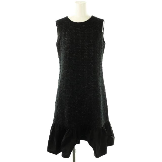【中古】アナイ 23SS ラメ ツイード ティアード ノースリーブ ワンピース 38 ブラック マルチカラー レディース