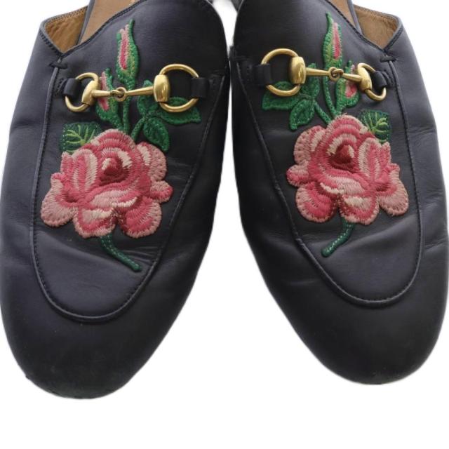 中古】グッチ GUCCI ビットフラワー刺繍 サンダル ミュール 39.5 黒