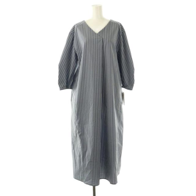 【中古】ステラシフォン STELLA CIFFON ストライプワンピースシアサッカー 36 白 ホワイト 紺 ネイビー /SS ■OS