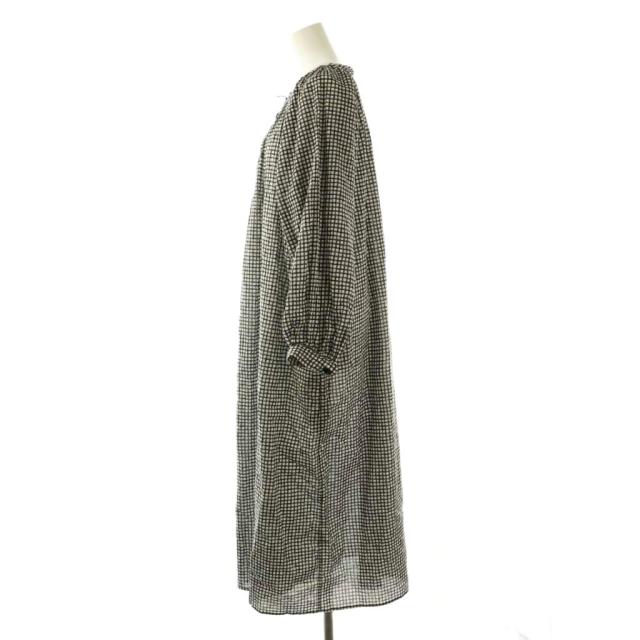 【中古】ティヤマイパリ T.yamai paris モノクロチェックプリントワンピース ロング 白 ホワイト 黒 ブラック