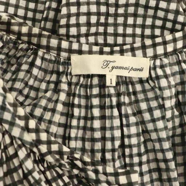 【中古】ティヤマイパリ T.yamai paris モノクロチェックプリントワンピース ロング 白 ホワイト 黒 ブラック