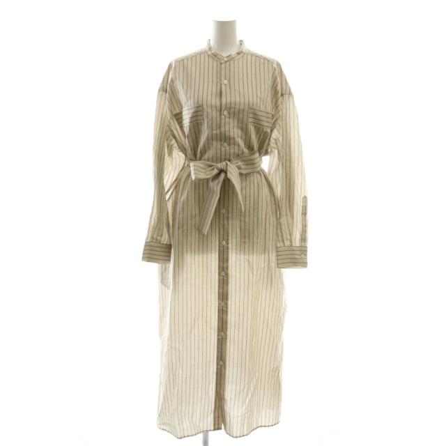 【中古】未使用品 ティヤマイ 25SS セルロースストライプロングワンピース 1 ライトグレージュ ブラック レディース