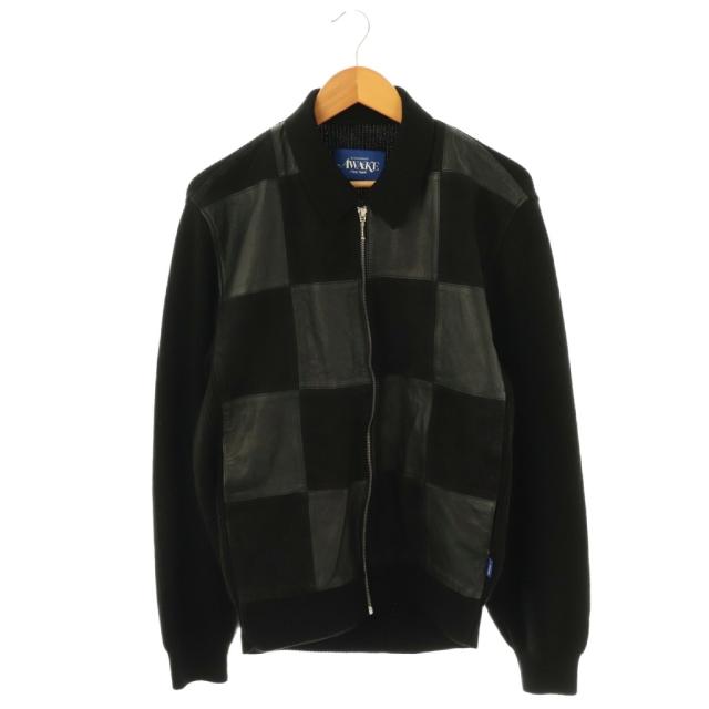 【中古】アウェイクニューヨーク Checkered Leather & Suede Knit Zip Jacket ニット ジャケット アウター L 黒