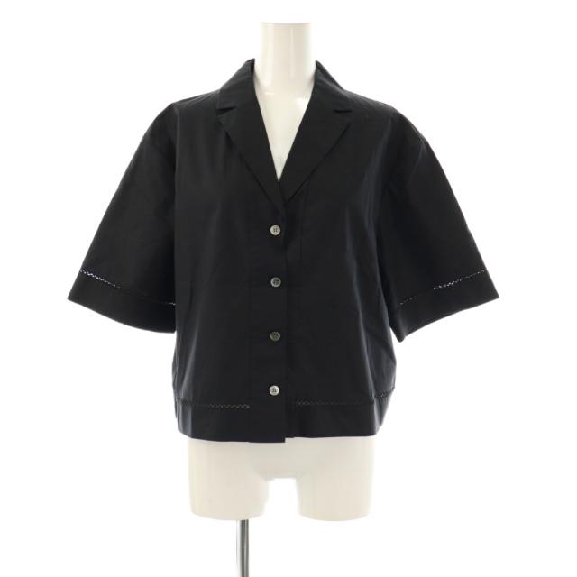 【中古】セオリー Theory 25SS City Poplin Lapel Collar Shirt シャツ ブラウス 半袖 前開き コットン S 黒 /NR ■OS ■SH レディース