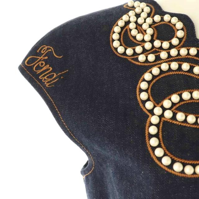 中古】フェンディ FENDI フェイクパール装飾 デニムワンピース Vネック