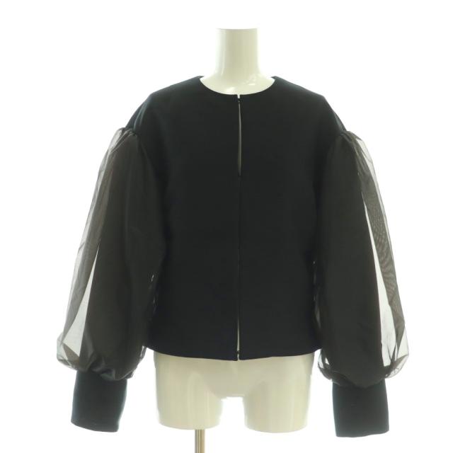 【中古】未使用品 ドメル DOMELLE オーガンジースリーブジャケット ノーカラー 2 黒 /CX ■OS レディース