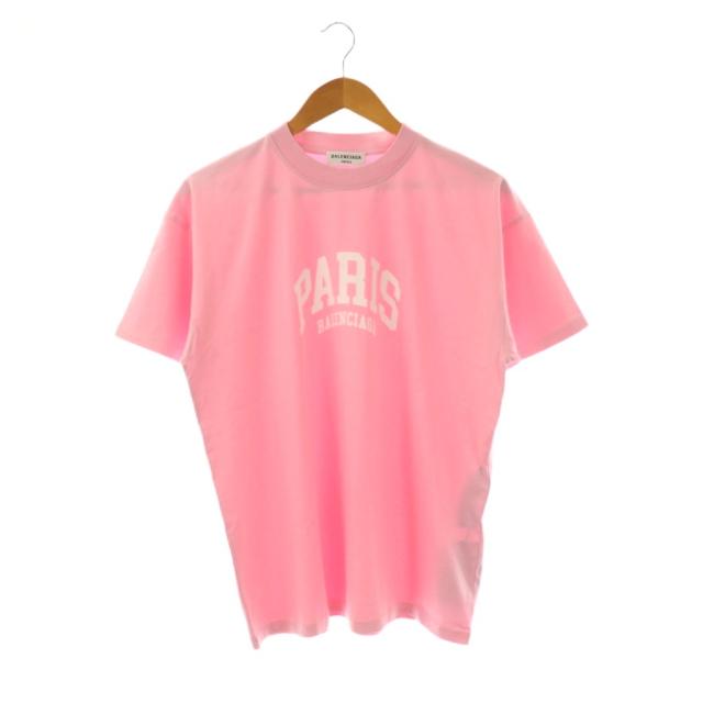 【中古】バレンシアガ 612965 CITIES PARIS ミディアムフィット Tシャツ カットソー 半袖 S ピンク メンズ