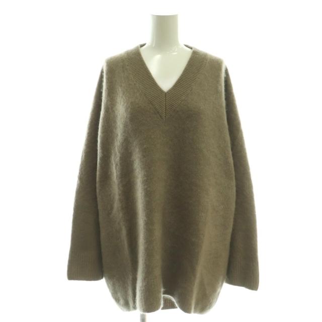 美品＊エイトン ファーカシミヤVネックプルオーバー ブラウン ゆったり日本製 中古】エイトン ATON ファーカシミヤ V ネックセーター ニット プル