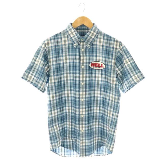 【中古】ヒステリックグラマー 24SS HELL刺繍ボタンダウンシャツ 半袖 チェック S マルチカラー /DO ■OS ■SH