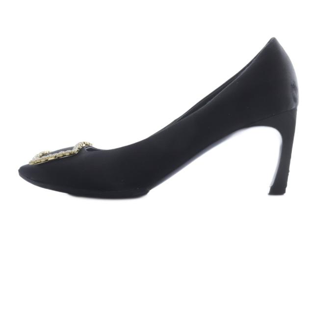 【中古】ロジェヴィヴィエ スタークリスターバックル サテンパンプス ピンヒール スクエアトゥ 36.5 黒 /SR レディース 中古】ロジェヴィヴィエ スタークリスターバックル サテンパンプス