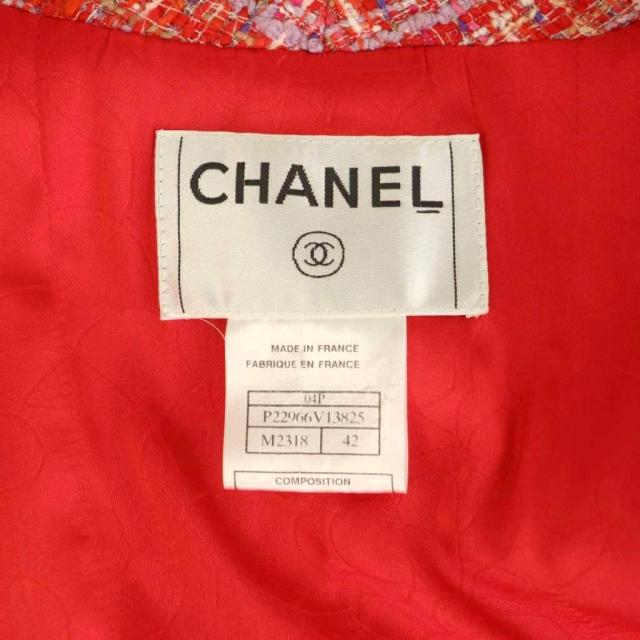 【中古】シャネル CHANEL 04P ポケット ツイードジャケット 42 赤 マルチカラー /NR ■OS レディース_5