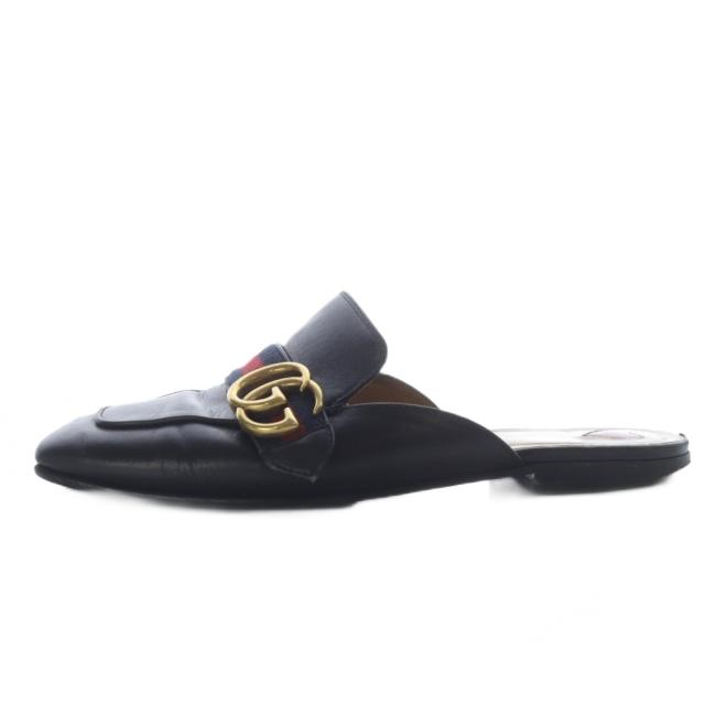 【中古】グッチ GUCCI シェリーライン プリンスタウン ダブルG GGマーモント スリッパ ミュール 37 ブラック 423694