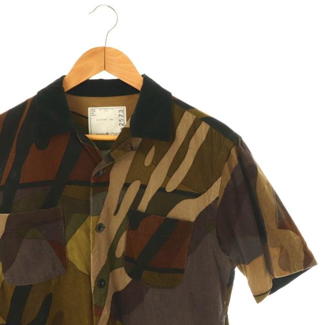 中古】サカイ sacai × KAWS カモフラ柄半袖シャツ オープンカラー 1 黒