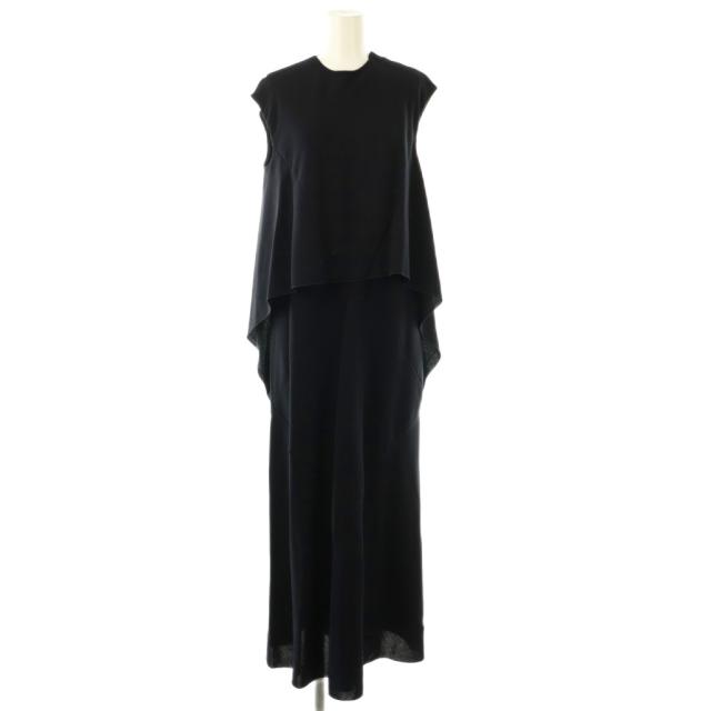 【中古】ブラミンク BLAMINK ウールバイヤスバックフリルドレス ワンピース ロング ノースリーブ 36 ネイビー /HK