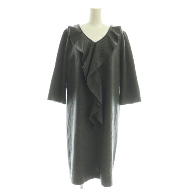 中古】レリアン Leilian ウール フリル 七分袖 ワンピース ひざ丈 9