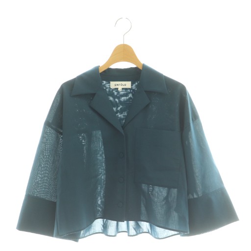 【中古】エンフォルド ENFOLD 25AW OPEN-COLLAR CROPPED SHIRT シャツ ブラウス 38 ダークブルー /CX ■OS レディース