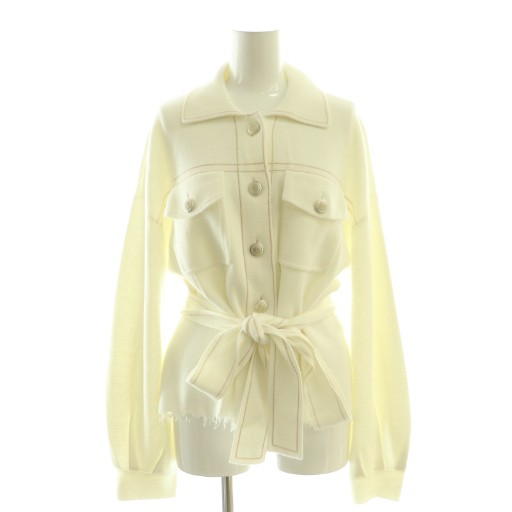 【中古】グレースクラス GRACE Class 25SS ニットワークジャケット フリンジ ベルト付き 36 ホワイト レディース