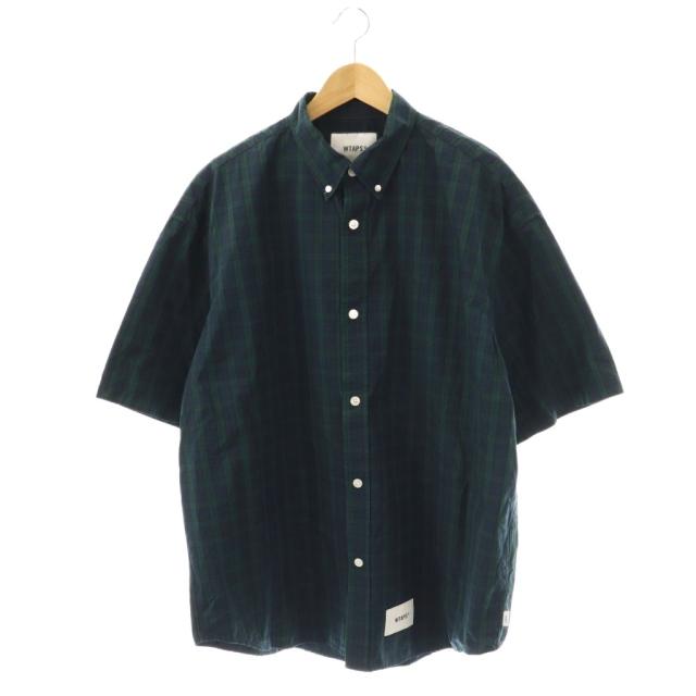 【中古】ダブルタップス WTAPS 25SS Bd 04 SS Cotton Broadcloth Textile 半袖 シャツ チェック 4 グリーン ネイビー
