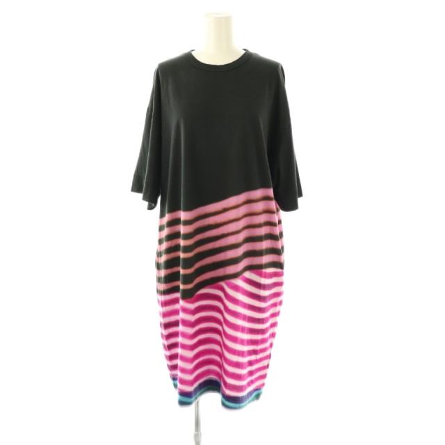 【中古】ドリスヴァンノッテン Len Lye ボーダーTシャツワンピース 五分袖 ひざ丈 XS チャコールグレー