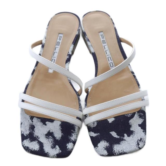 【中古】ペリーコ PELLICO 23SS STELLA サンダル 1.0CM ミュール 36.5 紺 ネイビー 白 ホワイト /SR レディース